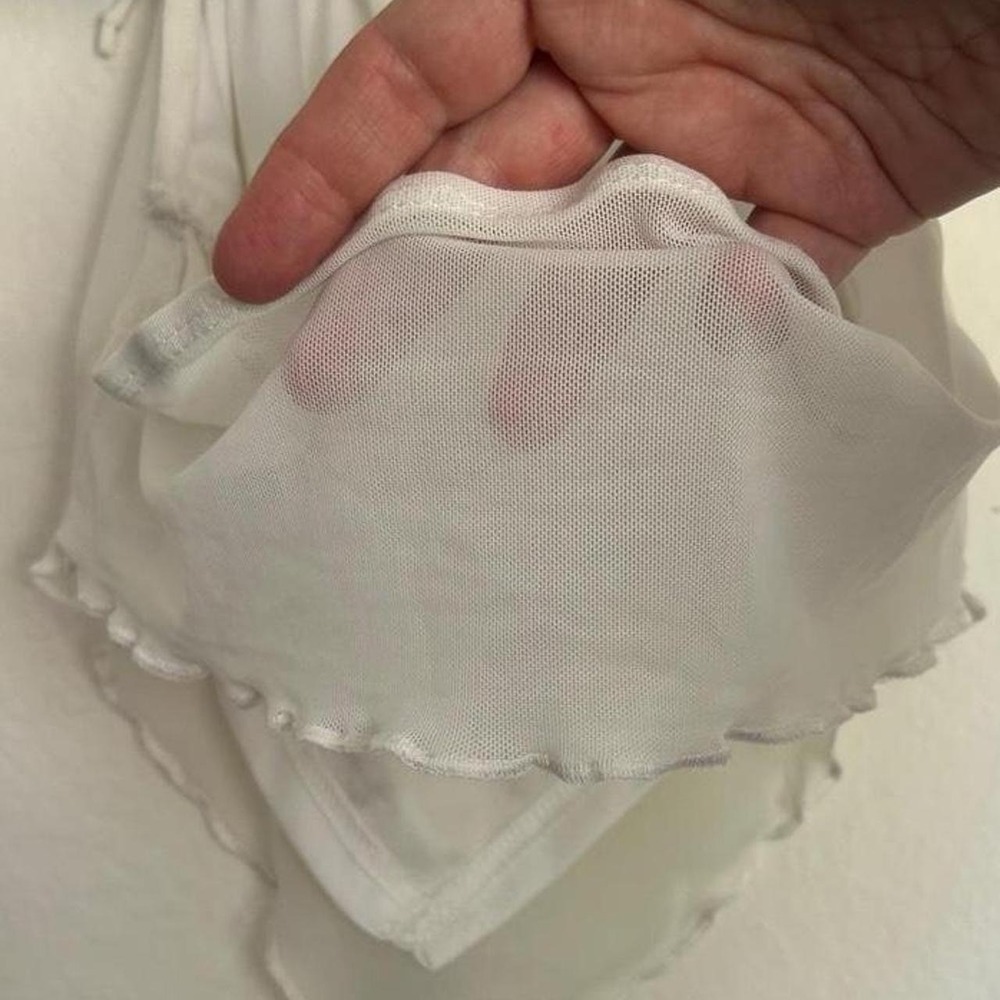 White Mesh Fairy Halter Top Women's Small Flowy Handkerchief Hem Open Tie Back - Picture 2 of 4